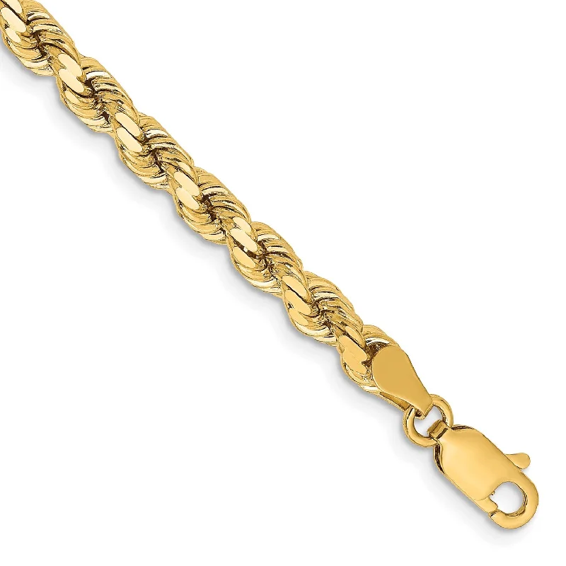 Curved gem bracelet-14KT Yellow Gold 7-inch 4.25MM Rope Bracelet