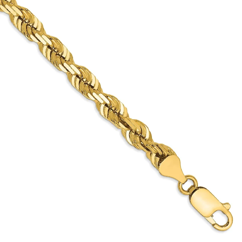 Sunken stone bracelet-14KT Yellow Gold 7-inch 5.5MM Diamond-cut Lobster Clasp Rope Bracelet