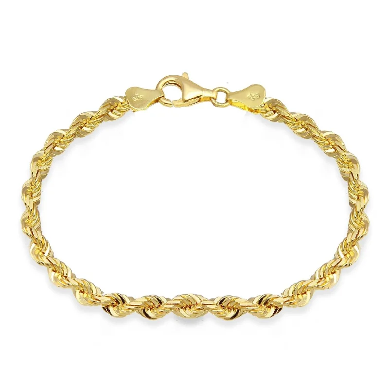 Smooth finish bracelet-14KT Yellow Gold 9-inch 4MM Diamond-cut Rope Lobster Clasp Bracelet