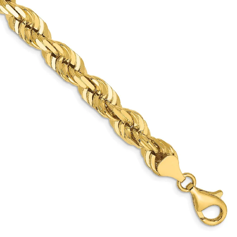 Tapered band bracelet-14KT Yellow Gold 9-inch 7MM Diamond-cut Lobster Clasp Rope Bracelet