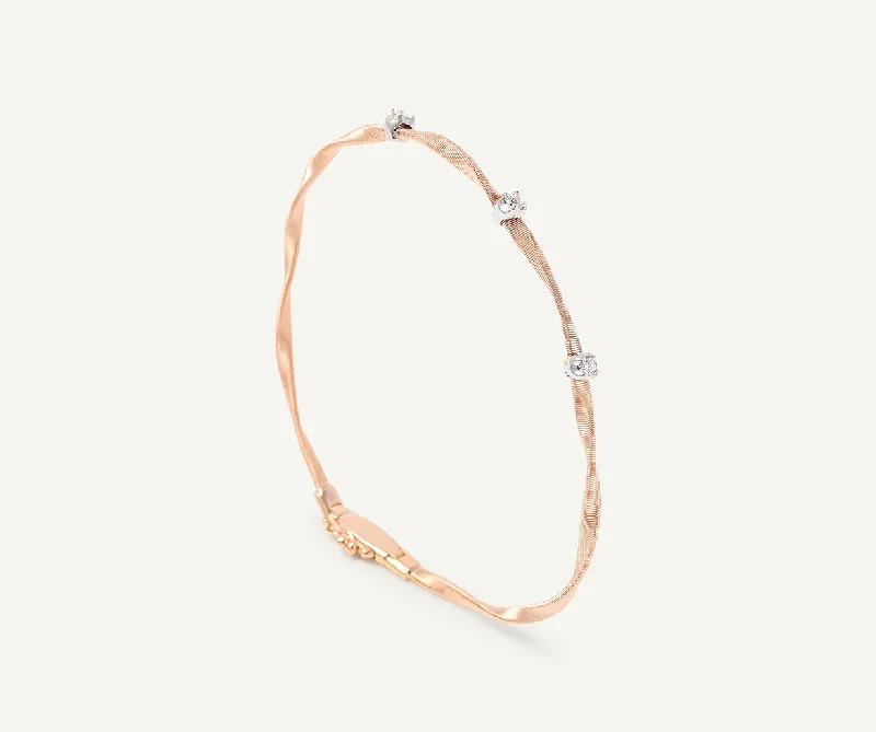 Tapered gem bracelet-18K Rose Gold Twisted Coil Bracelet With Diamonds