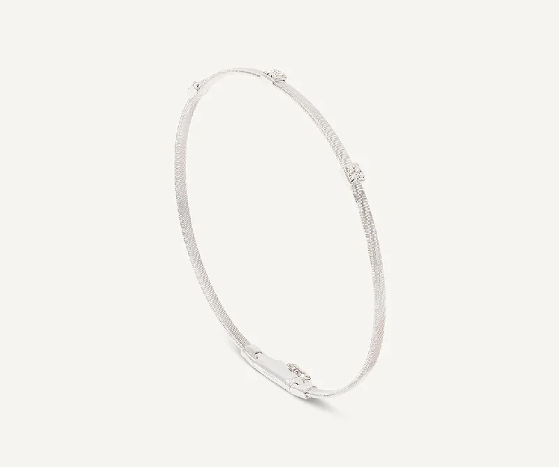 Adjustable gem bracelet-18K White Gold Small Stackable Bracelet With Diamonds