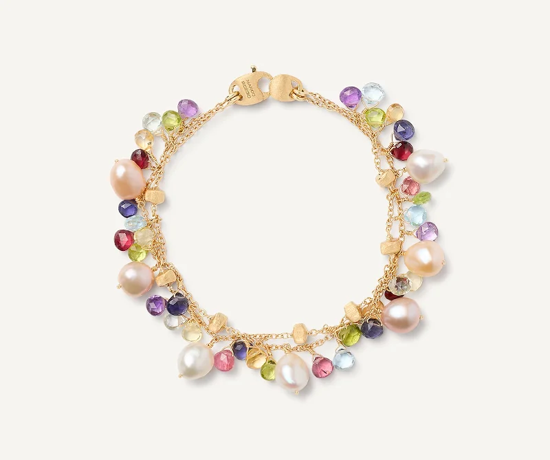 Pear-shaped bracelet-18K Yellow Gold 2-Strand Gemstone Bracelet With Freshwater Pearls