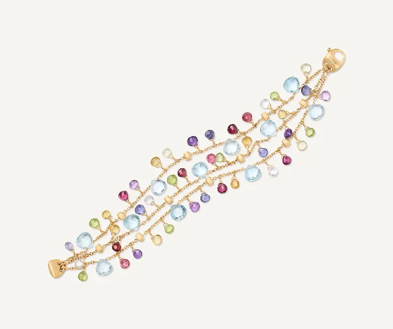 Delicate filigree bracelet-18K Yellow Gold 3-Strand Gemstone Bracelet, Topaz Accents