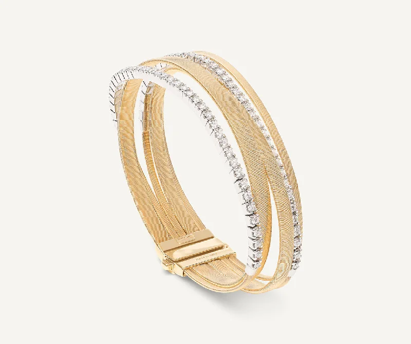 Futuristic diamond bracelet-18K Yellow Gold 5-Strand Coil Bracelet With Diamond Pavé Bands