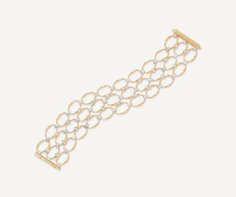 Zigzag pattern bracelet-18K Yellow Gold and Diamond Flat Link 3-Strand Bracelet