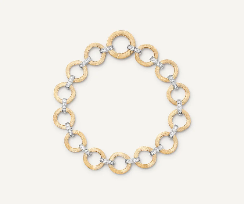 Minimalist pearl bracelet-18K Yellow Gold Flat Link Bracelet With Diamonds