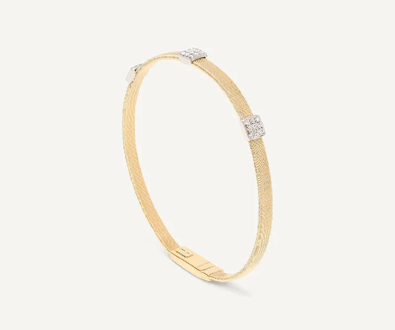 Faceted gem bracelet-18K Yellow Gold Medium Stackable Bracelet With 3 Diamonds Stations