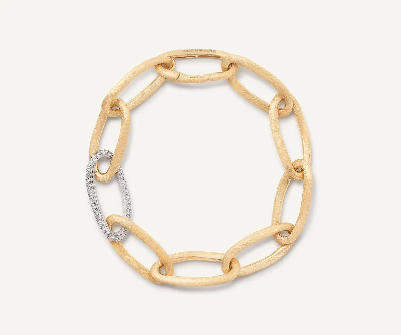 Polka dot bracelet-18K Yellow Gold Oval Link Bracelet With Pavé Diamonds