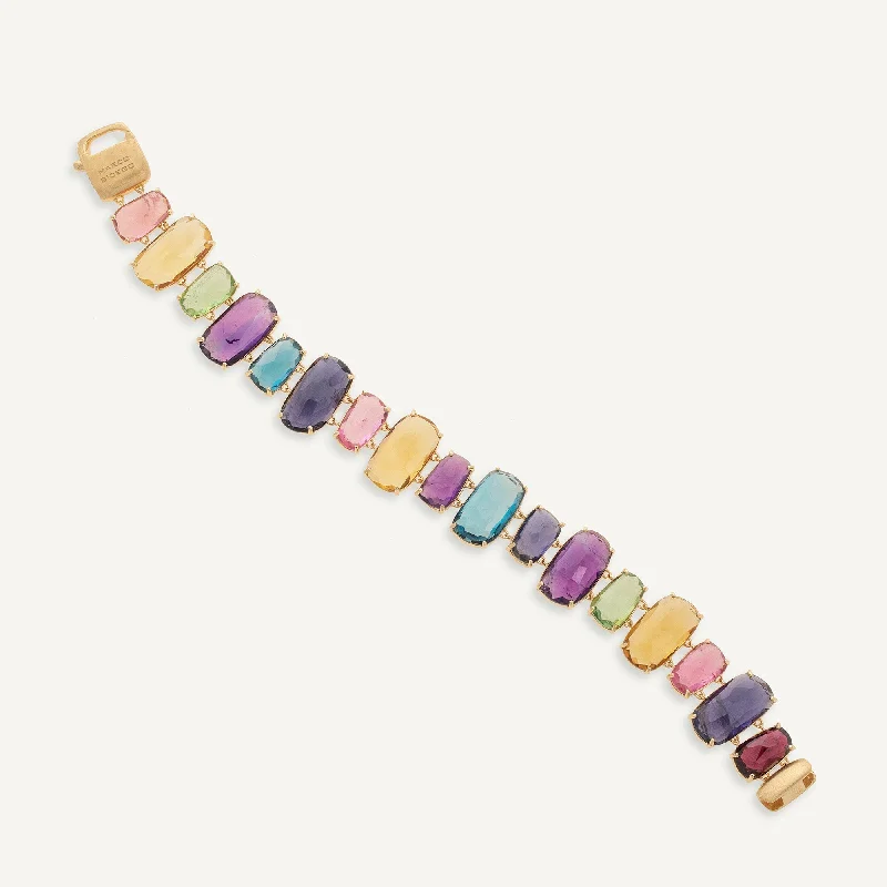 Baguette diamond bracelet-18K Yellow Gold Statement Round Gemstone Bracelet