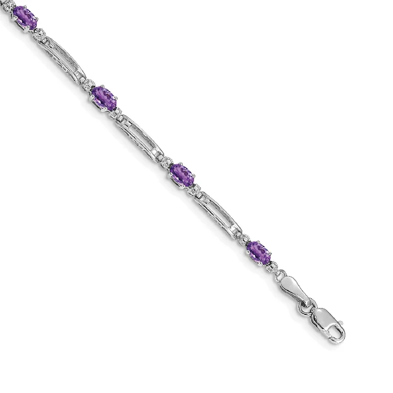 Subtle silver bracelet-5X3MM Oval Amethyst and Diamond 7-inch Bracelet in 14KT White Gold