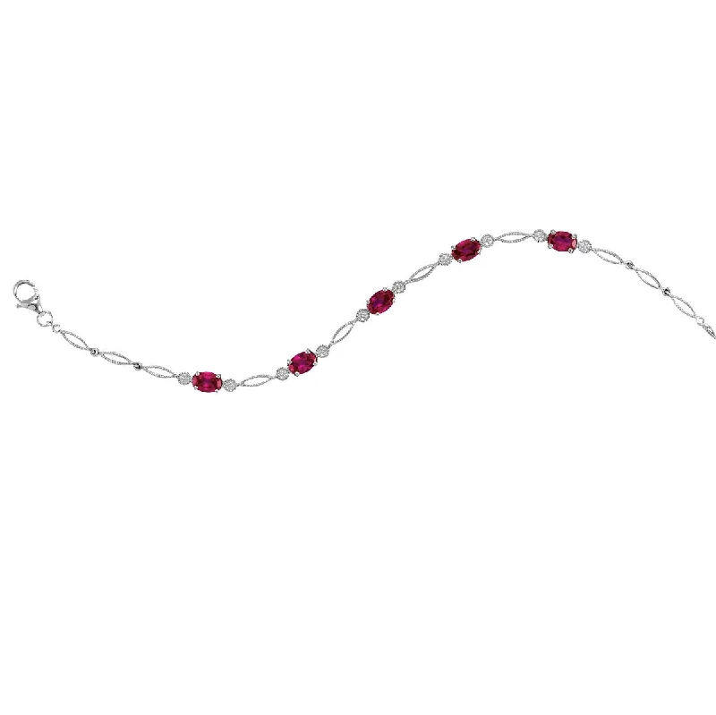 Three-stone bracelet-7-inch Oval Ruby Tennis Bracelet in Sterling Silver