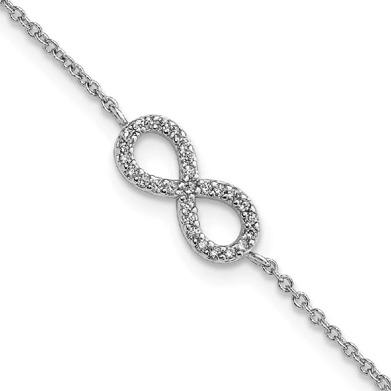 Crisscross bracelet-925 Sterling Silver Cheryl M Rhodium-plated Extension Cubic Zirconia Infinity Symbol Bracelet, 7"