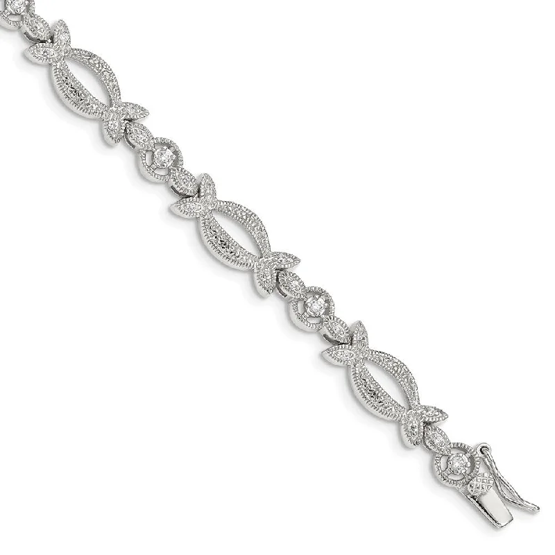 Frosted finish bracelet-925 Sterling Silver Cubic Zirconia Bracelet, 7.25"