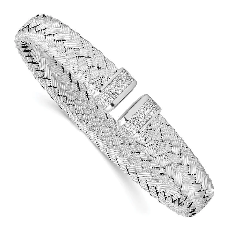 Infinity band bracelet-925 Sterling Silver Cubic Zirconia Woven Flexible Cuff Bracelet, 6.5"