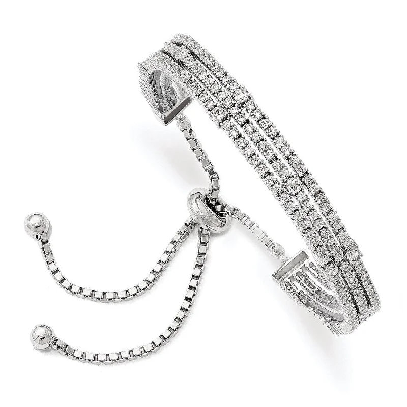 Linked hearts bracelet-925 Sterling Silver Rhodium-plated Cubic Zirconia 5-9in Adjustable Bracelet