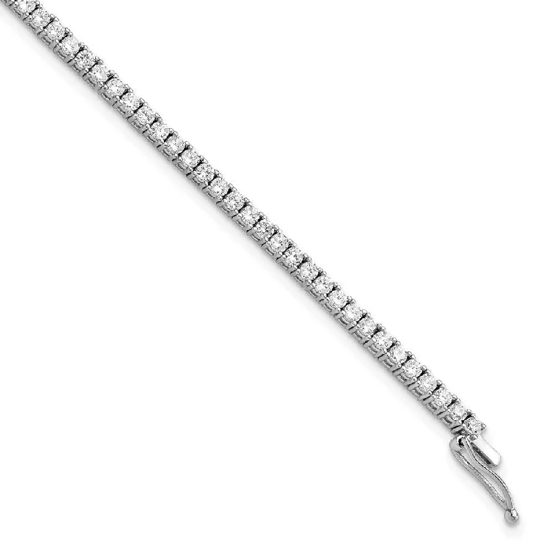 Hammered finish bracelet-925 Sterling Silver Rhodium Plated Cubic Zirconia Bracelet, 7"