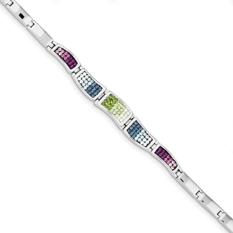 Rustic sapphire bracelet-925 Sterling Silver Rhodium-plated Multicolored Cubic Zirconia Ferido Style Bracelet, 7.5"