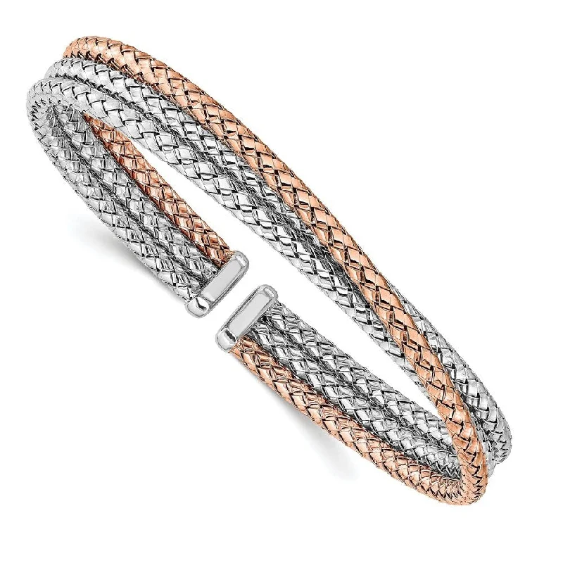 Etched design bracelet-925 Sterling Silver & Rose Gold-plated Cuff Bracelet