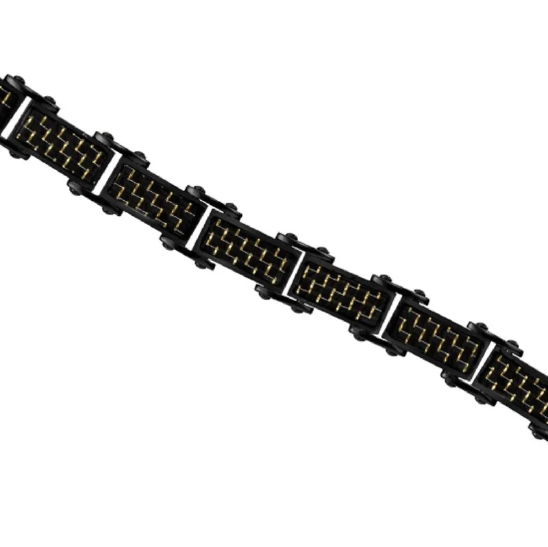 Open-heart bracelet-Black Stainless Steel 8.5-inch Carbon Fiber Bracelet