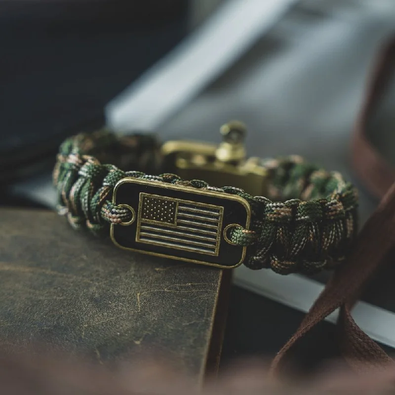 Brushed gold bracelet-Camo Paracord Bronze Flag Bracelet- Helps Pair Veterans With A Companion Dog