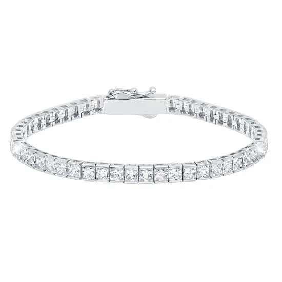 Modern ruby bracelet-Crislu Platinum Plated Sterling Silver Princess Cut Cubic Zirconia 7-inch Tennis Bracelet