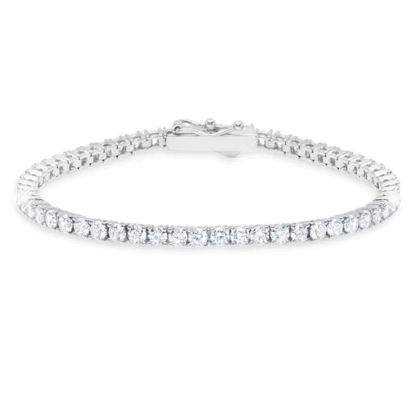 Minimalist wave bracelet-Crislu Platinum Plated Sterling Silver Round Cubic Zirconia 7-inch Tennis Bracelet