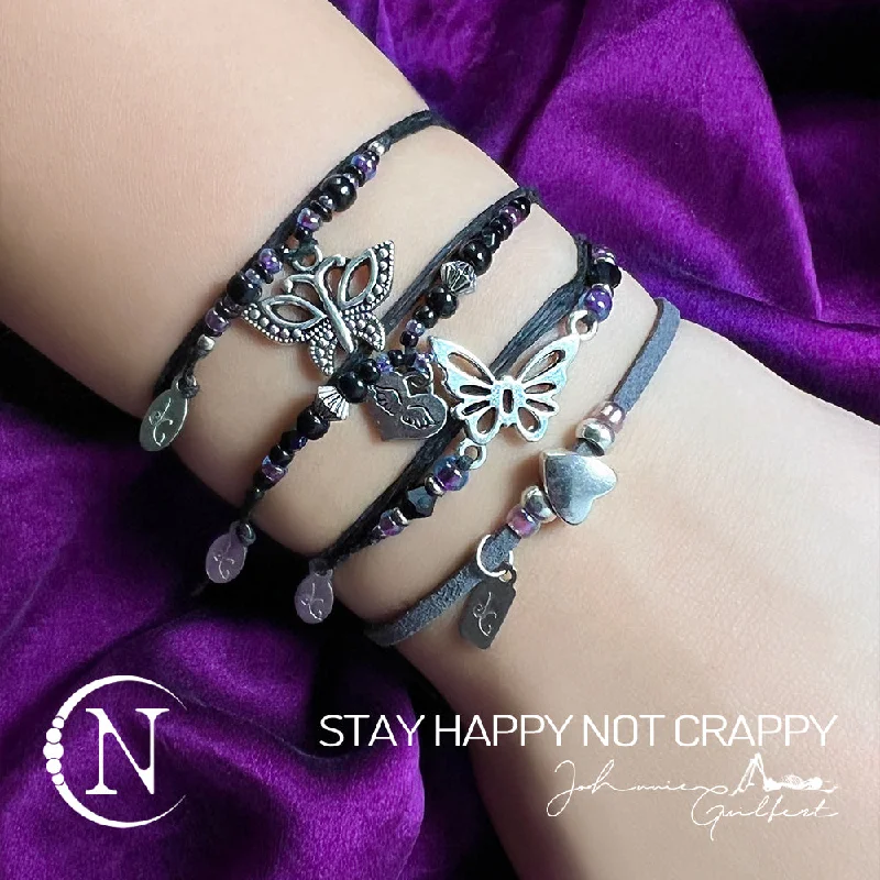 Curved bar bracelet-Stay Happy Not Crappy Bracelet Bundle by Johnnie Guilbert