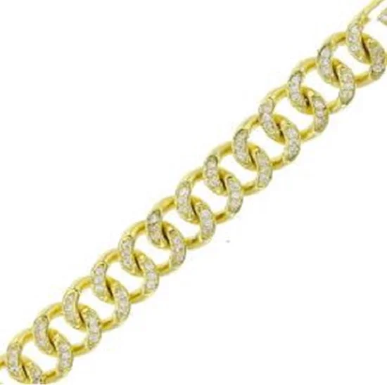 Ripple effect bracelet-Luxe Layers 14KT Yellow Gold Plated Sterling Silver Cubic Zirconia 7.5-inch 8MM Cuban Link Pave Bracelet