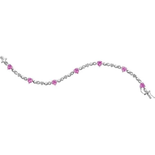 Glossy black bracelet-Pink Sapphire Heart 7-inch Tennis Bracelet in Sterling Silver