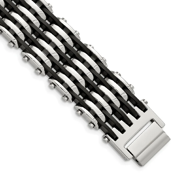 Crisscross bracelet-Stainless Steel Black Rubber 8.5in Bracelet