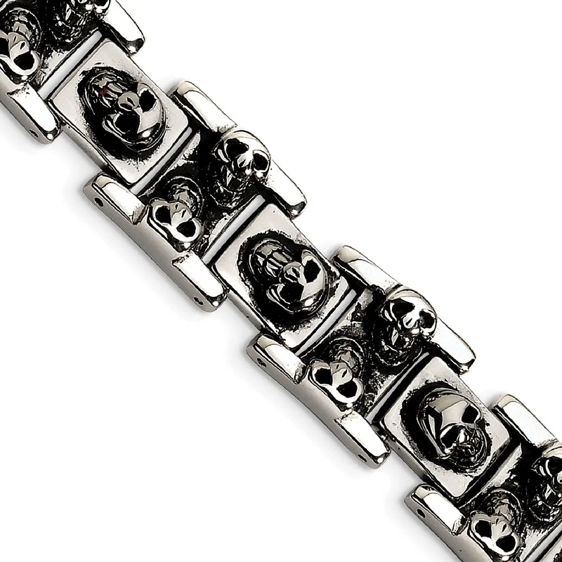 Radiant link bracelet-Stainless Steel Skull 8.25in Bracelet