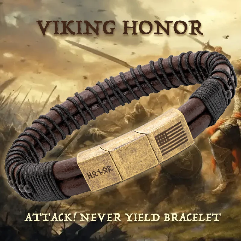 Polished stone bracelet-Viking Honor 'Attack, Never Yield' Morse Code Leather Bracelet: Helps Pair Veterans With A Service Dog Or Shelter Dog