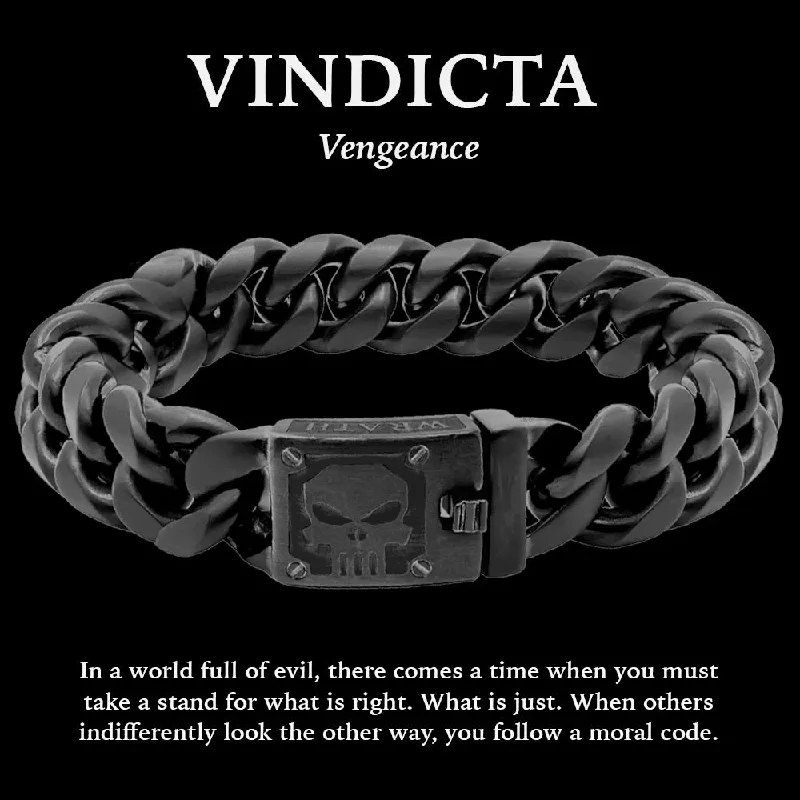 Engraved initial bracelet-VINDICTA VENGEANCE - Wrath & Justice Cuban Link Black Bracelet : Helps Pair Veterans With A Service Dog or Shelter Dog