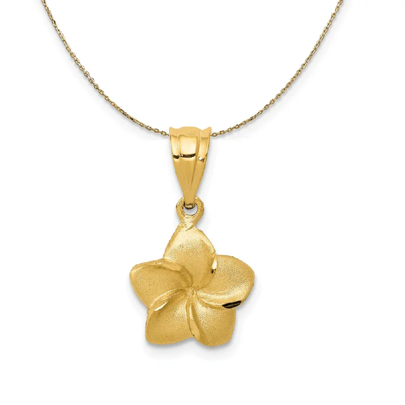 Textured edge necklace-14k Yellow Gold 10mm Satin Plumeria Blossom Necklace