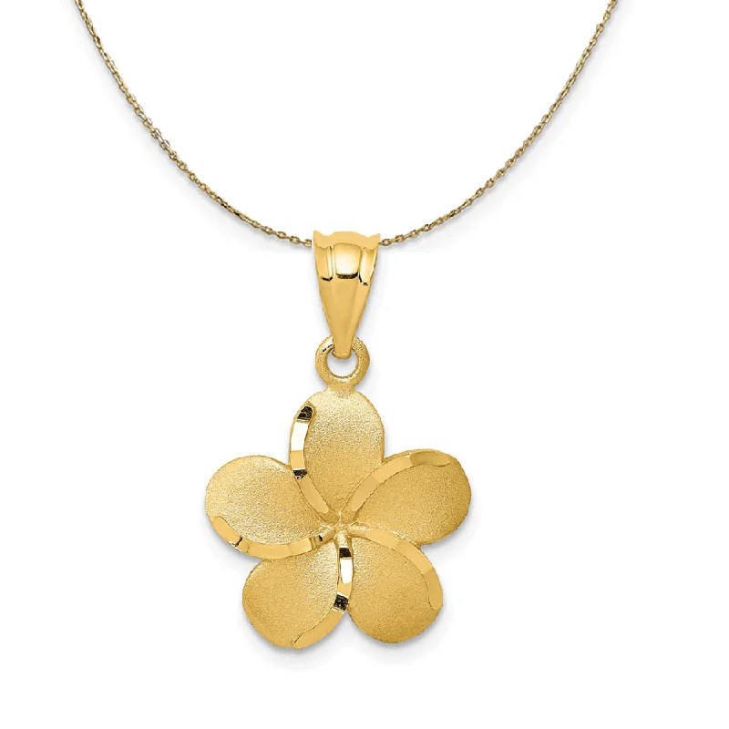 Modern peridot necklace-14k Yellow Gold 14mm Diamond Cut Plumeria Necklace