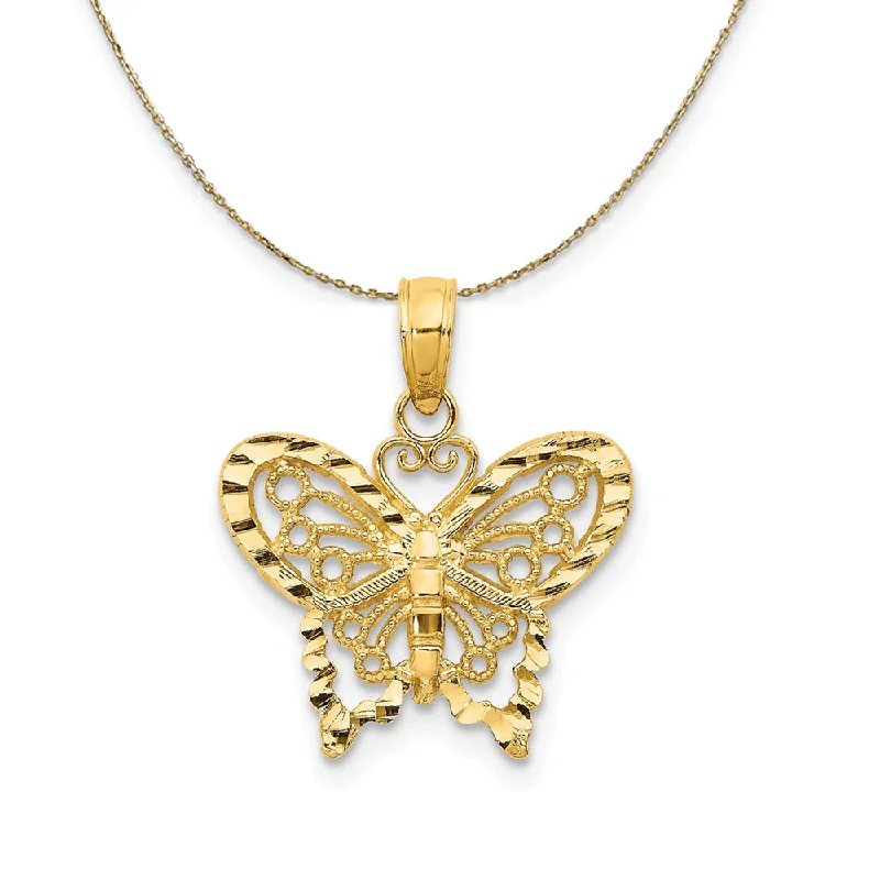 Claw-set necklace-14k Yellow Gold 16mm Diamond Cut Butterfly Necklace