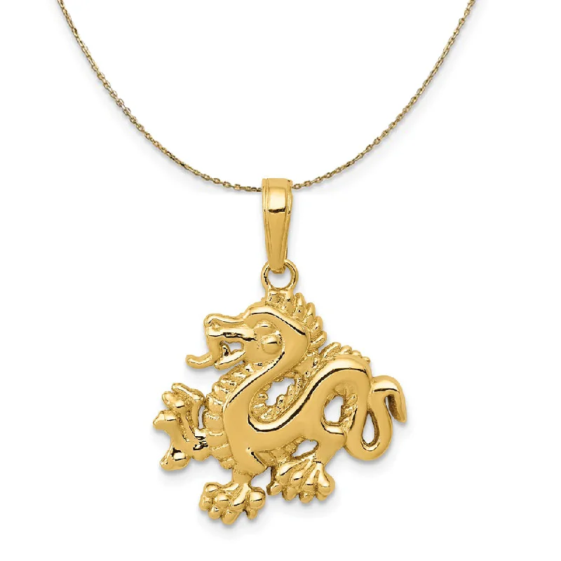 Stacking birthstone necklace-14k Yellow Gold 2D Dragon Necklace