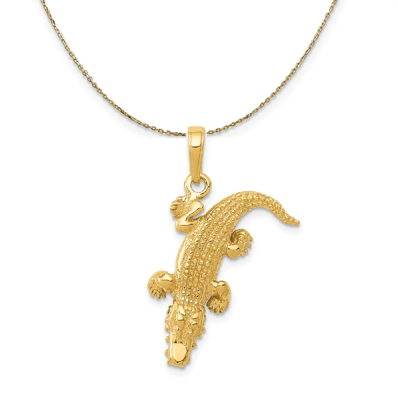 Textured silver necklace-14k Yellow Gold 3D Moveable Alligator Necklace