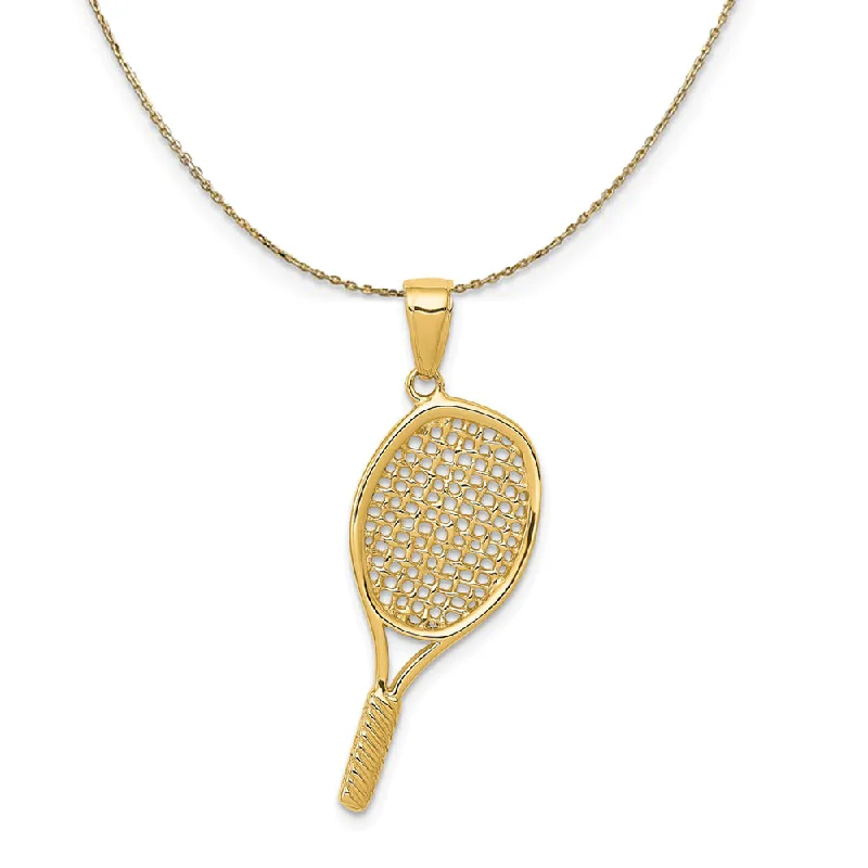 14k Yellow Gold 3D Polished Racquetball Necklace