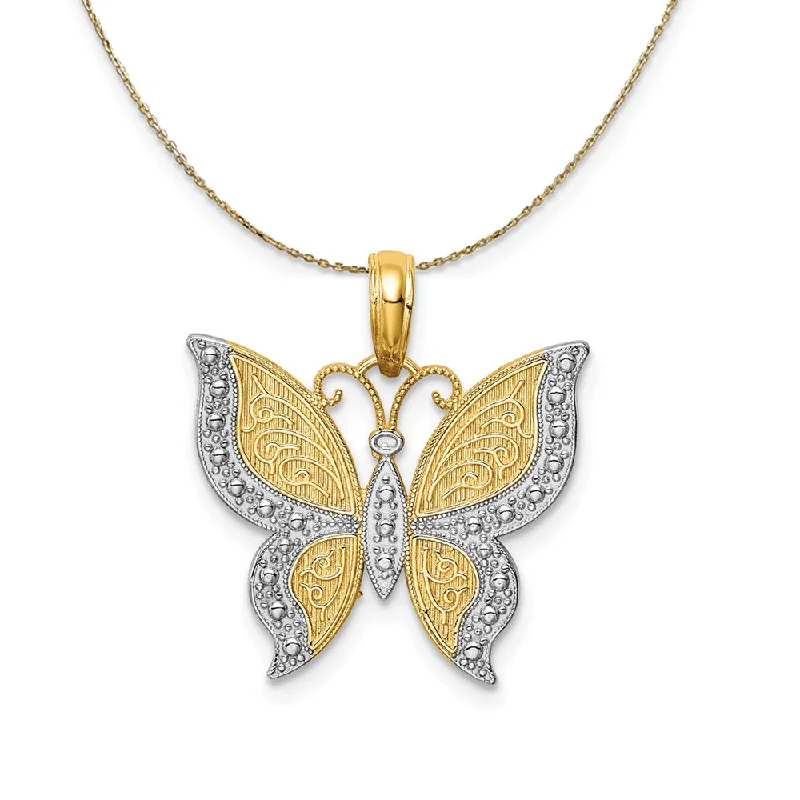 14k Yellow Gold and Rhodium Fancy Butterfly Necklace