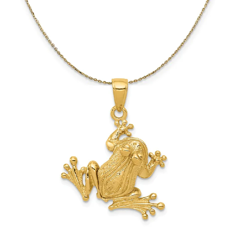 14k Yellow Gold Articulated 3D Frog Necklace