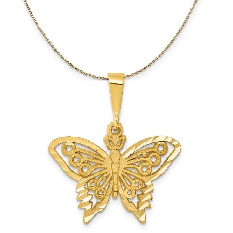 Vintage opal necklace-14k Yellow Gold Diamond Cut Butterfly (25mm) Necklace