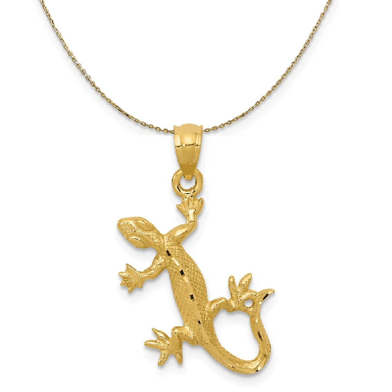 Bold tourmaline necklace-14k Yellow Gold Diamond Cut Gecko Necklace