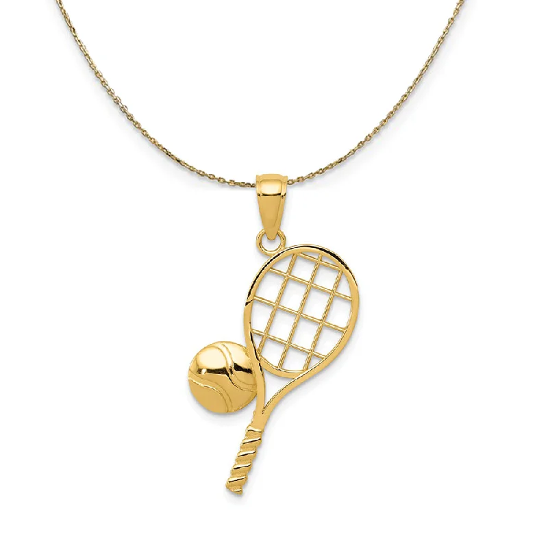 Polished rose necklace-14k Yellow Gold Diamond Cut Tennis Racquet and Ball Necklace