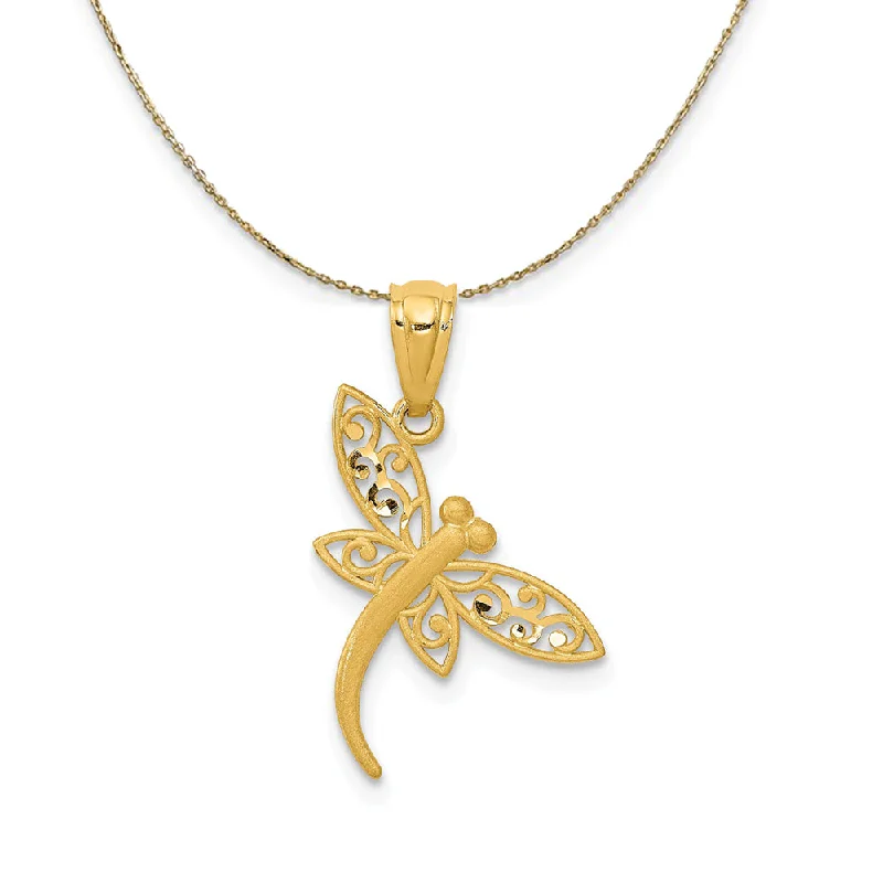 Platinum pendant necklace-14k Yellow Gold Flat Filigree Dragonfly Necklace