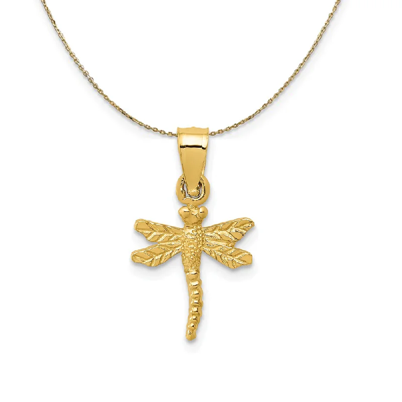 Petal-shaped necklace-14k Yellow Gold Mini Satin Dragonfly Necklace