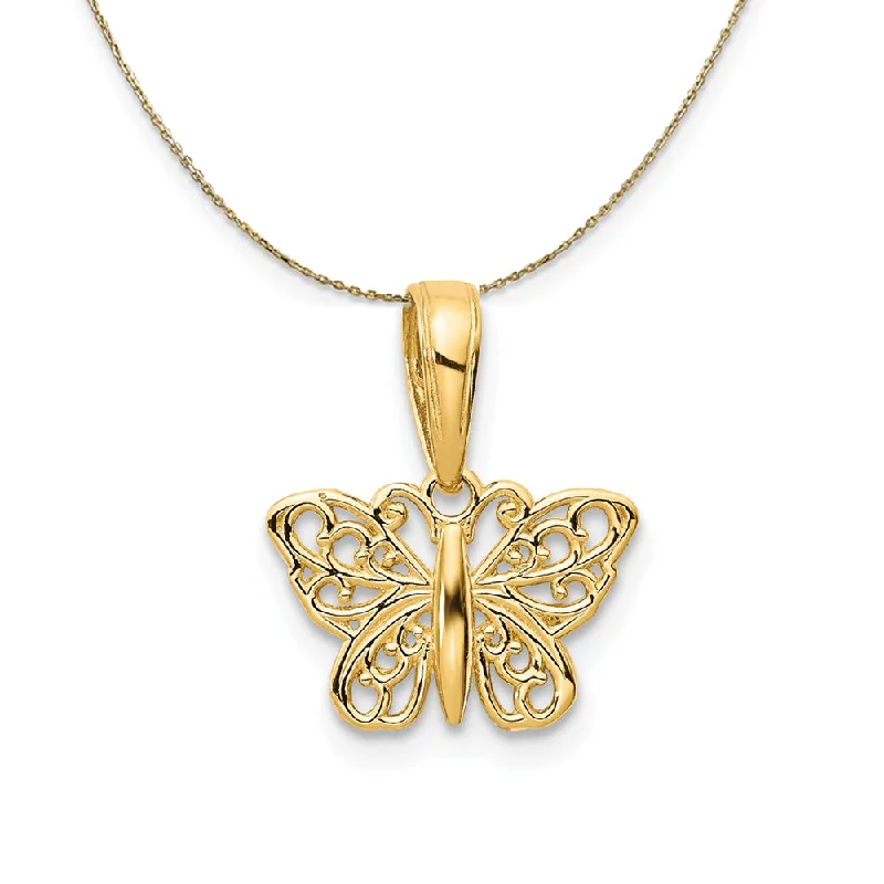 14k Yellow Gold Polished Filigree Butterfly Necklace