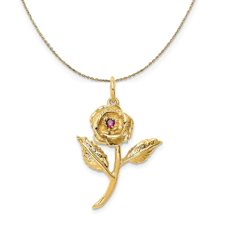 Smooth finish necklace-14k Yellow Gold Red Cubic Zirconia Accented 3D Rose Necklace