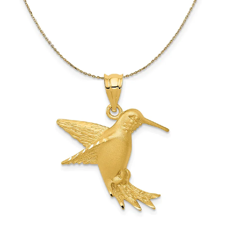 Single pearl necklace-14k Yellow Gold Satin Hummingbird Necklace